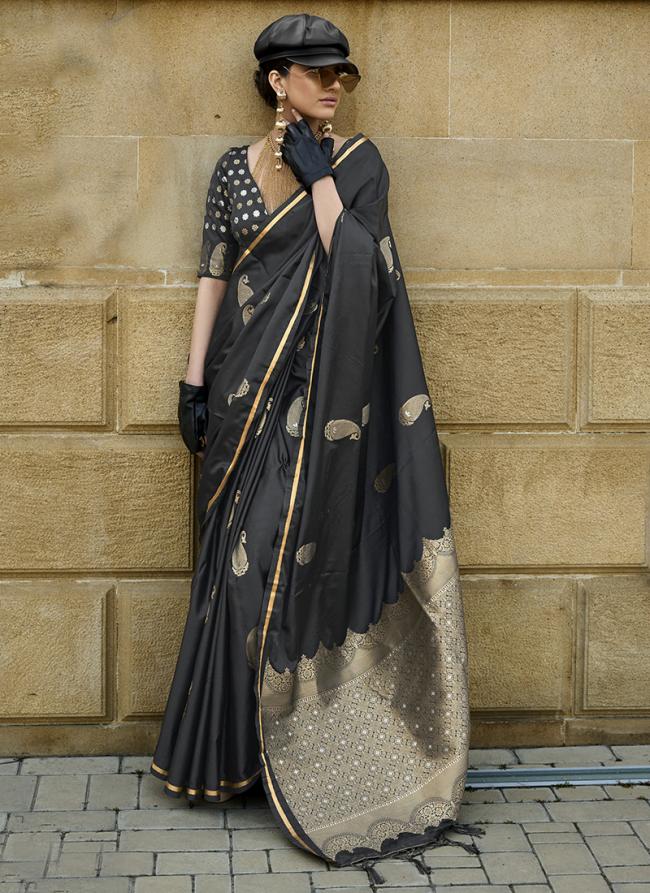 Pure Sattin Black Festival Wear Weaving Saree